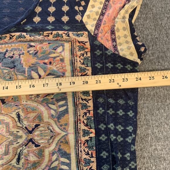Lucky Brand Shirt 2X Persian Ethnic Print Boho Blue Short Sleeves Plus Size - Picture 7 of 8
